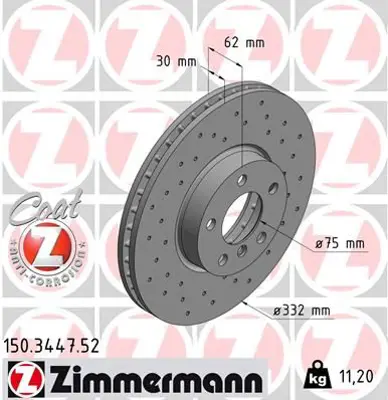 ZIMMERMANN  150.3447.52 Fren Diski On 332mm Bmw E70 F15 E71 F16 (Delikli) 34116793245 34116868939 34116886478
