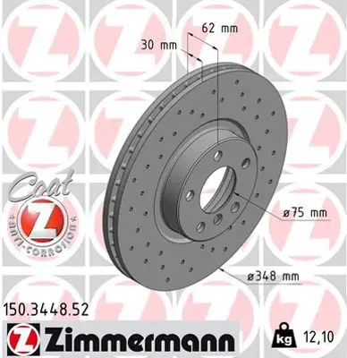 ZIMMERMANN  150.3448.52 Fren Diski On Bmw E70 E71 E72 F15 F16 (Delikli) 986479436-Df4853s 34116886477 34116793244