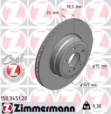 ZIMMERMANN  150.3451.20 Fren Diski Arka Bmw E70 E71 E72 F15 F16 34216886480
