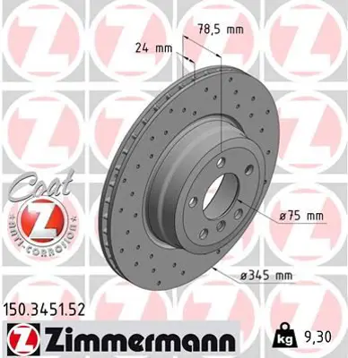 ZIMMERMANN  150.3451.52 Fren Diski Arka Bmw E70 F15 E71 F16 (Delikli) 986479443 34216771971 34216793246