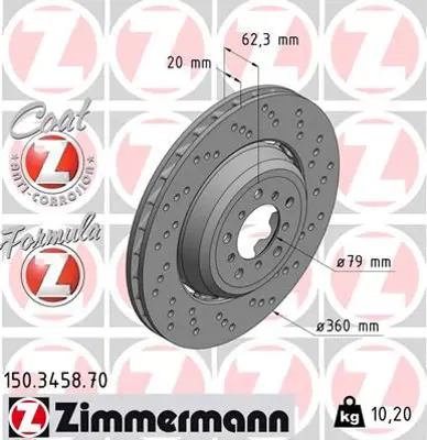 ZIMMERMANN  150.3458.70 Fren Diski On Sag Bmw M3 E90 E92 E93 34112283802