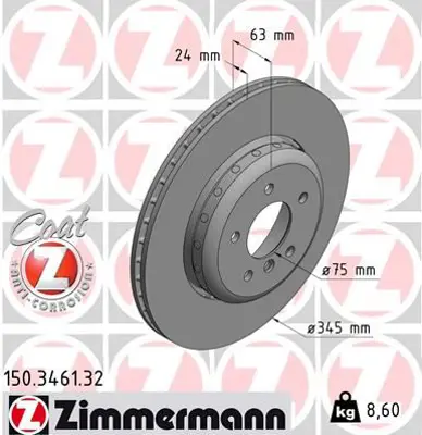 ZIMMERMANN  150.3461.32 Arka Fren Diski Bmw 5 (E60)-5 Touring (E61)-6 (E63)-6 Convertible (E64) 986479729-9864790000000000000-Df6624s 34216763827 6763827