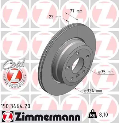 ZIMMERMANN  150.3464.20 Fren Diski. Arka. [324 /22-20.4 Mm]. Hava Kanalli. Kaplamali. Yüksek Karbon Alaşimli  986479569 34216778649 34216855003