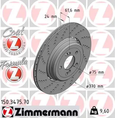 ZIMMERMANN  150.3475.70 Fren Diski Arka Sol Bmw M5 E60 M6 E64 34112282807