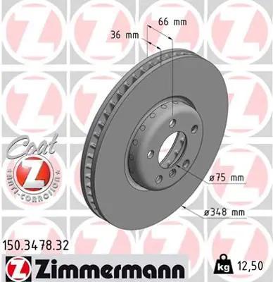 ZIMMERMANN  150.3478.32 Sol Fren Diski Bmw 5 (F10)-5 Gran Turismo (F07)-5 Touring (F11)-6 Convertible (F12)-6 Coupe (F13) 0986479w19-Df6611s 34116785669 6785669