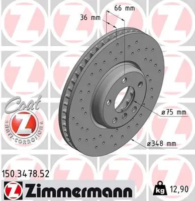 ZIMMERMANN  150.3478.52 Sol Fren Diski Bmw 5 (F10)-5 Gran Turismo (F07)-5 Touring (F11)-6 Convertible (F12)-6 Coupe (F13) (Delikli)-0986479w19-Df6611s 34116785669 6785669