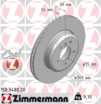 ZIMMERMANN  150.3480.20 Fren Diski Arka Bmw F10 F06 F12 F13 F07 F01 F02 F03 F04 34216775289