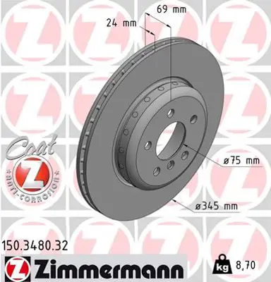 ZIMMERMANN  150.3480.32 Arka Fren Diski Bmw 5 (F10)-5 Gran Turismo (F07)-5 Touring (F11) 0986479d59-98647900000000-Df6610s 34216775289 6775289