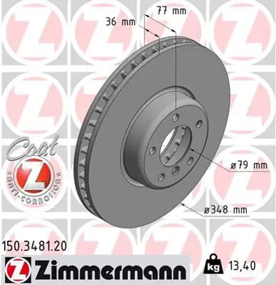 ZIMMERMANN  150.3481.20 Fren Diski Ön Bmw-5 (E60)-5 Touring (E61)-6 (E63)-6 Convertible (E64) 986479774-986479e20-Df6003s 34116766871 34116779467 6766871