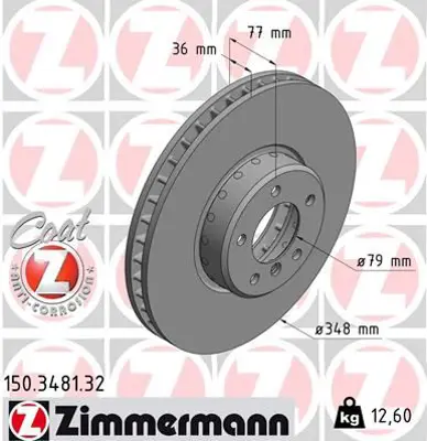 ZIMMERMANN  150.3481.32 Fren Diski Ön Bmw-5 (E60)-5 Touring (E61)-6 (E63)-6 Convertible (E64) 986479774-986479e20-Df6003s 34116766871 34116779467 6766871