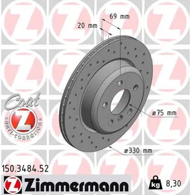 ZIMMERMANN  150.3484.52 Fren Diski Arka Bmw F10 F11 34216775287