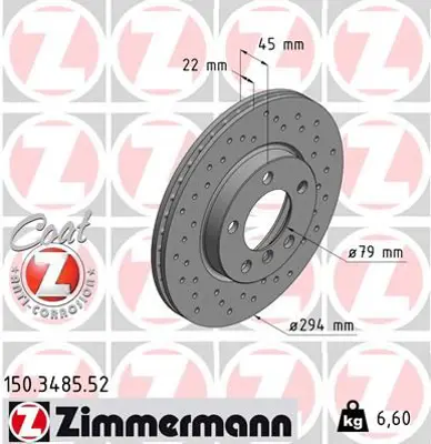 ZIMMERMANN  150.3485.52 Fren Diski Ön Mini Countryman 2010 >mini Paceman 2012 > (Delikli) 986479725-Df6136 34119804828 34119811537
