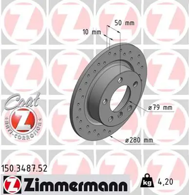 ZIMMERMANN  150.3487.52 Fren Diski Arka Mini Countryman 2010 >mini Paceman 2012 > (Delikli) 986479728-Df6353 34209804830 34219811539