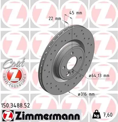 ZIMMERMANN  150.3488.52 Fren Diski On Mini R55 R56 R57 R58 R59 (Delikli) 0986479a07 34116855781 34106784366