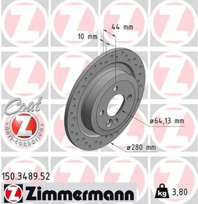 ZIMMERMANN  150.3489.52 Fren Diski. Arka. [28 Mm / 1.8.4 Mm]. Yüksek Karbon Alaşimli (Delikli) 0986479a08-Df6523 34216784389