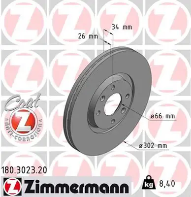 ZIMMERMANN  180.3023.20 Ön Fren Aynasi Corsa F (E) 19> Mokka E 20> 208-E 19> 2008 19> 307 02> 3008 09>c4-E 20> Ds3 18>  (302x34x4dl Havali) 9809266280 9687602180 4249.85