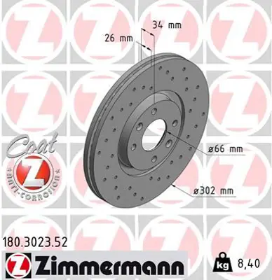 ZIMMERMANN  180.3023.52 Ön Fren Aynasi Corsa F (E) 19> Mokka E 20> 208-E 19> 2008 19> 307 02> 3008 09>c4-E 20> Ds3 18>  Delikli (302x34x4dl Havali) 9809266280 9687602180 4249.85