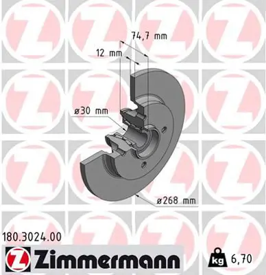 ZIMMERMANN  180.3024.00 Arka Fren Aynasi (Adet) Poryali+sensor Ile Partner-Berlingo-P308-P5008-P3008 08>c4 Picasso 1.4-1.6 4249.45 4249.46