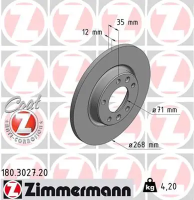 ZIMMERMANN  180.3027.20 Arka Fren Aynasi Astra L 2021>-Combo E-Grandland-C4-Berlingo 18>308 14>-3008-Partner 18> 408 22>  (268x71x35x5dl Dolu) 1609582880 3642786