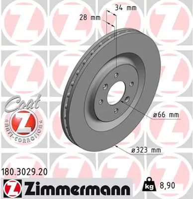 ZIMMERMANN  180.3029.20 Fren Diski. Ön. [34 Mm / 28-26 Mm] Hava Kanalli. Yüksek Karbon Alaşimli  0986479a90 4249.L6