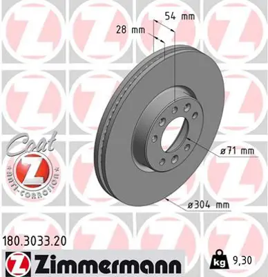 ZIMMERMANN  180.3033.20 Ön Fren Aynasi Zafira Life 19> Vivaro C 19> Jumpy Iii 16> Expert 16> Toyota Proace 16> (304x54x5dl  Havali) 9805260180 1647883380 SU001A3869