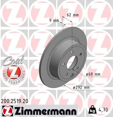 ZIMMERMANN  200.2519.20 Arka Fren Aynasi Nissan Juke 10> Qashqai 07>12 (292 X9x5 Delik) 432069W100 43206JA00A