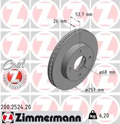 ZIMMERMANN  200.2524.20 Fren Diski. Ön. [257.0 /26.0-24.0 Mm]  986479535 40206 3LG0A 40206 JX00A