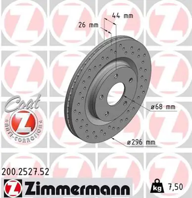 ZIMMERMANN  200.2527.52 Ön Fren Diski Nissan Qashqai 07>13 X-Trail Ii (T31) 07>13 (296x26) Havali 5 Delik 40206JD00A 40206JG00A 402061KC1B