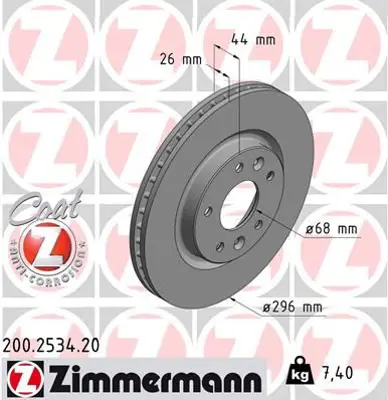 ZIMMERMANN  200.2534.20 On Fren Diski Kadjar 15> Qashqai Ii (J11) 13> X-Trail Iii 14> (Tum Motor Tipleri) 402064EA0A 402064BA0A 402066624R