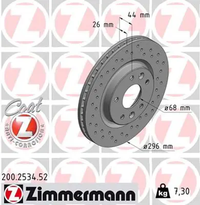 ZIMMERMANN  200.2534.52 On Fren Diski Kadjar 15> Qashqai Ii (J11) 13> X-Trail Iii 14> (Tum Motor Tipleri) (Delikli) 402066624R 402064EA0A 402064BA0A
