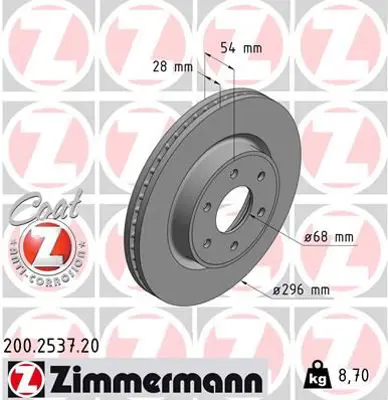 ZIMMERMANN  200.2537.20 Fren Diski Ön Nissan Navara Np300 (D40) 05> Navara (D23. D23t) 15> (296x53.8x6delik) 402064KJ1B 40206JR70B 40206JR70C