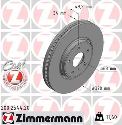ZIMMERMANN  200.2544.20 Fren Disk 40206 CL70A 40206 CL70B