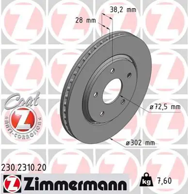 ZIMMERMANN  230.2310.20 Fren Disk 04721995AA 04779783AB 4721933AB