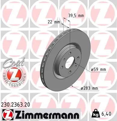ZIMMERMANN  230.2363.20 Ön Fren Aynasi Havali Alfa 145-146-Tipo 2.0ie 16v-Punto 1.9jtd-Coupe 1.8 16v/2.0 16v/2.0 20v 96=> 986478786-Df1757 60811890 60812067