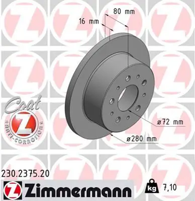 ZIMMERMANN  230.2375.20 Arka Fren Diski Boxer Iii 06>ducato Iii 06>jumper Iii 06> (280x16x5dl) 1673602180 51749274 4249.31 4249.K7