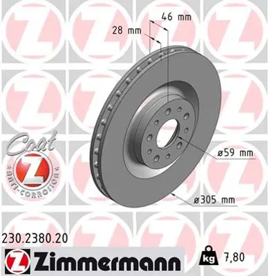 ZIMMERMANN  230.2380.20 Ön Fren Aynasi Fiat 500 L 13> Doblo 10> Opel Combo 12> (305x28x45.8) Havali 5 Delik 51854567 51897455 51914663