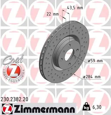 ZIMMERMANN  230.2382.20 On Fren Diski Abarth 500 / 595 / 695 08> 51938383 5741446