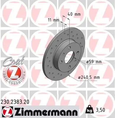 ZIMMERMANN  230.2383.20 Arka Fren Diski Abarth 500 / 595 / 695 (240x11x40) 51885456 5741447