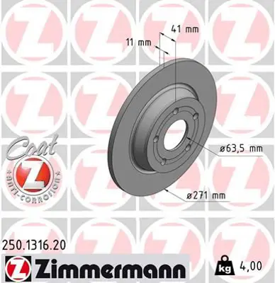 ZIMMERMANN  250.1316.20 Arka Fren Disk Ayna Focus Iv 17> 0986479f78-Df6556 JX612A315AEA 2196429