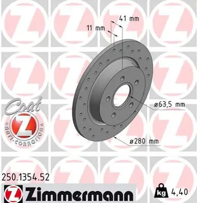 ZIMMERMANN  250.1354.52 Arka Fren Diski Ayna Focus Ii04>11 C-Max &Nbsp;07>09 Volvo &Nbsp;V50 04>12 C30 06>12 &Nbsp;C70 Ii &Nbsp;05>13 S40 Ii 04>04>12 &Nbsp;17 Jant - 16 Jant Düz 280mm 5 Bijon ME7M5J2A315BA 7M512A315BB 30769113