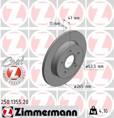 ZIMMERMANN  250.1355.20 Arka Fren Disk Aynasi Focus Ii 04> Cmax 07> 1.6ti 16v 1.6tdci 1.8 Mazda Iii 03> Olcu(265×11×5 Bijon) 9M512A315BA 9M512A315BB 3M512A315AB