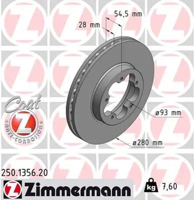 ZIMMERMANN  250.1356.20 On Fren Disk Aynasi Transit V347 06>14 O.Ceker Olcu (280×28) 6C111125BA 6C111125BB 1371394