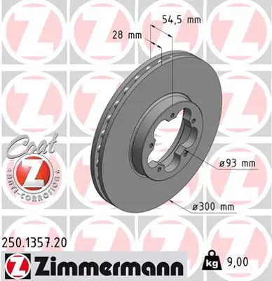 ZIMMERMANN  250.1357.20 Ön Fren Aynasi Transit 300-330-350-430-Tourneo 2.3 16v-2.4 Tdci-2.2 Tdci 07/06>(300x28x5dl) Df4817s 986479307-Df2390s 6C111125AB 1543340 6C161125AA