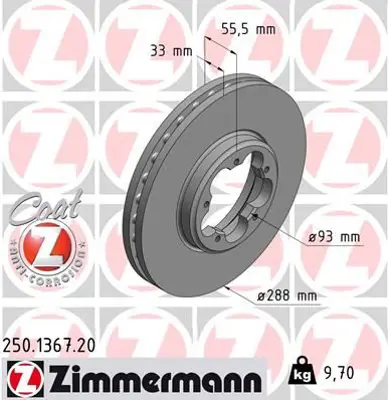 ZIMMERMANN  250.1367.20 On Fren Diski Aynasi Transit Custom V362 12> Arka Tek Teker Cap (288×33) BK211125B1D BK211125BD 2110010