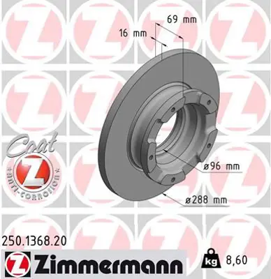 ZIMMERMANN  250.1368.20 Arka Fren Disk Aynasi Transit Custom V362 2.2tdci 12> Cap (288×16) BK212A097BA BK212A097FA BK212A097HA