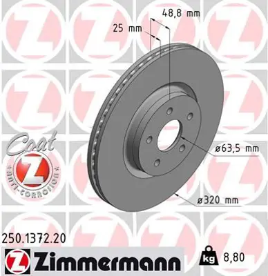 ZIMMERMANN  250.1372.20 On Fren Aynasi Connect 12 > Focus Iii 11>15 Kuga 12>14  Volvo V40 T2-T3-T4-T5 C30 &Nbsp;06>12  C70 Ii 07>12 S40 Ii 05>12 V50 04> CV611125FA CV611125GA 1829608