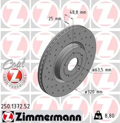 ZIMMERMANN  250.1372.52 On Fren Aynasi Connect 12 > Focus Iii 11>15 Kuga 12>14  Volvo V40 T2-T3-T4-T5 C30 &Nbsp;06>12  C70 Ii 07>12 S40 Ii 05>12 V50 04> CV611125FA CV611125GA 1829608