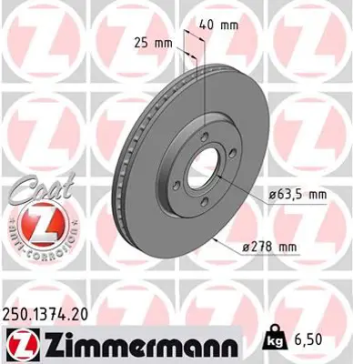 ZIMMERMANN  250.1374.20 Fren Diski  0986479c48 1781236 1854394 CN151125AB