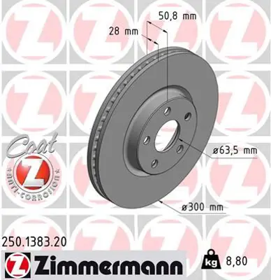 ZIMMERMANN  250.1383.20 Ön Fren Diski  Boyali. Delikli Ford Galaxy. S-Max 01/2015 > 1877785 E1GC 1125 AB