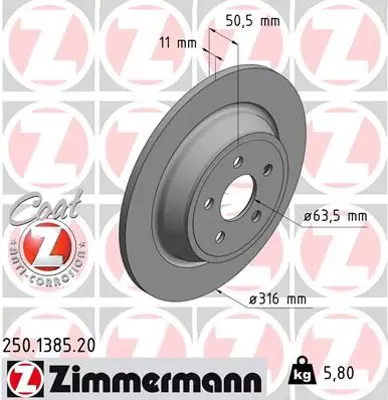 ZIMMERMANN  250.1385.20 Arka Fren Disk Ayna Ford S-Max 18> Galaxy 18> E1GC 2A315 CC  2019881 5310798